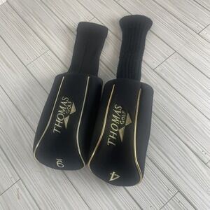 THOMAS GOLF 9 & 4 FAIRWAY WOOD HEADCOVER - Black Gold Head Cover GOOD CONDITION